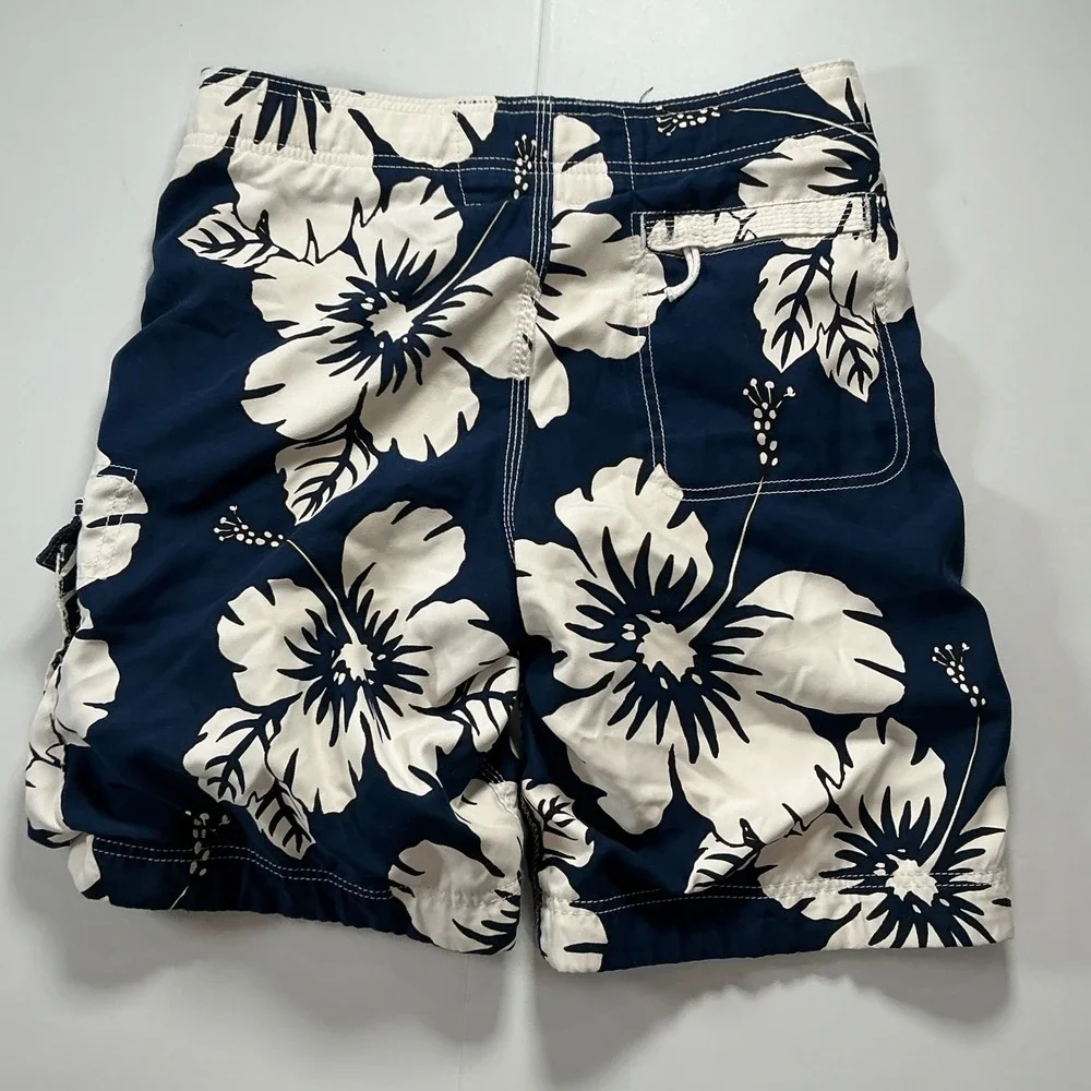 VTG Y2K Abercrombie Swim Trunks Navy Hibiscus Floral Cargo Board Shorts Mens L